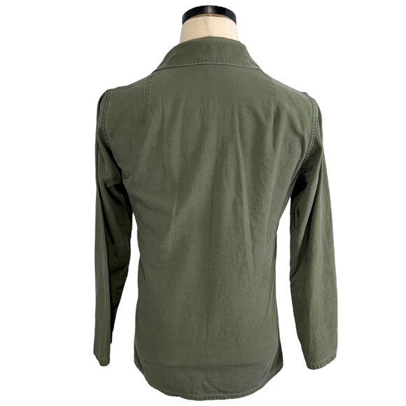 Vintage 60s Army Olive Green Cotton Sateen Shirt Medium - Picture 3 of 10
